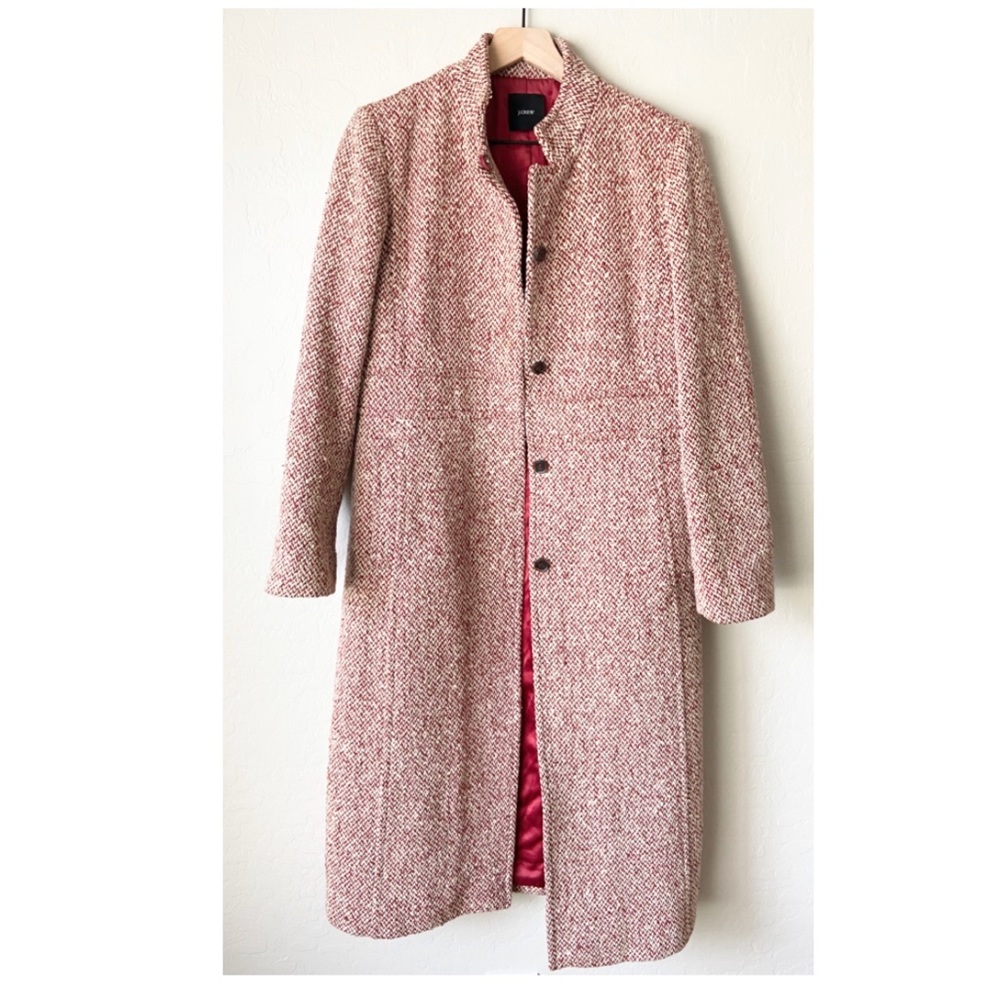 Sold j Crew red wool tweed topcoat sz medium